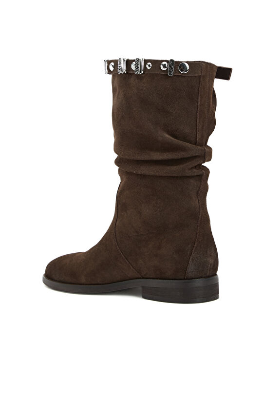 Kahverengi Taşlı Kadın Süet Bot