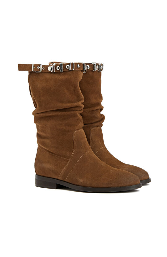 Taba Taşlı Kadın Süet Bot