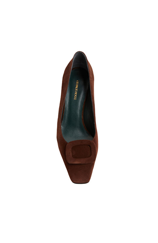 Kahverengi Toka Detaylı Deri Topuklu Ayakkabı