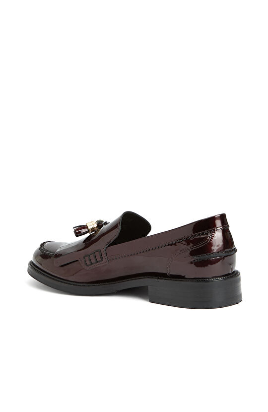 Bordo Kadın Püsküllü Rugan Deri Loafer