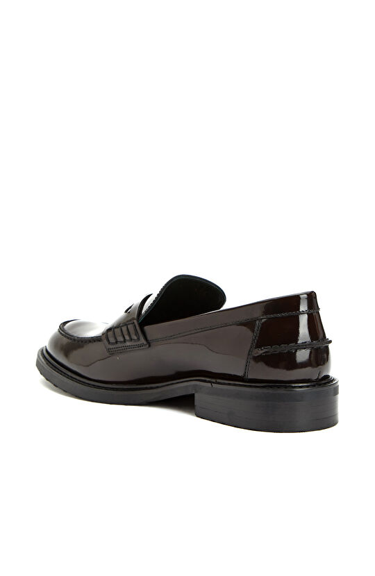 Kahverengi Kadın Tokalı Rugan Deri Loafer