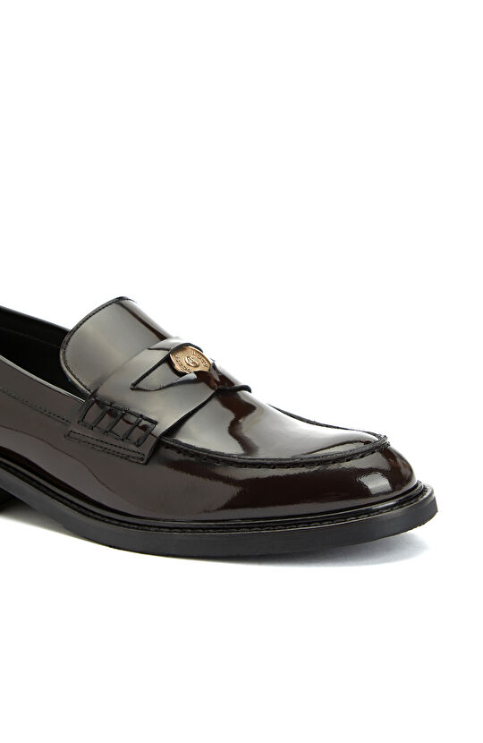 Kahverengi Kadın Tokalı Rugan Deri Loafer