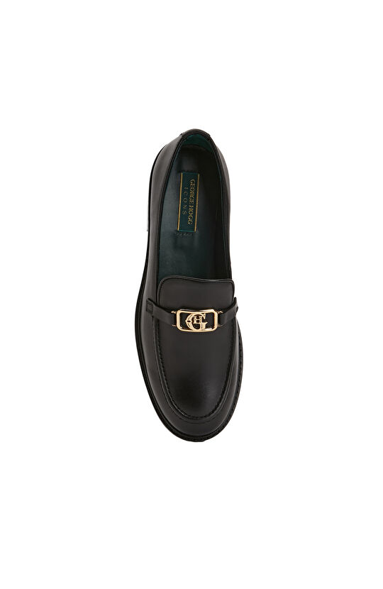 Siyah Tokalı Kadın Deri Loafer