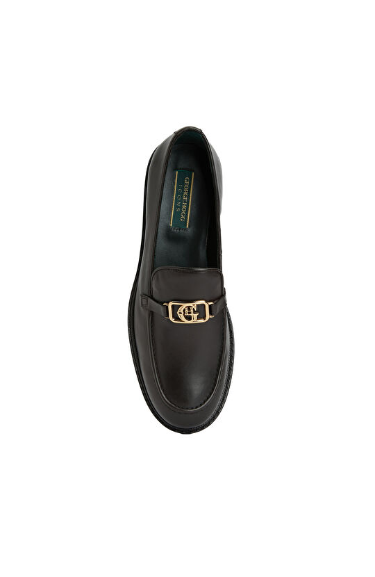 Kahverengi Tokalı Kadın Deri Loafer