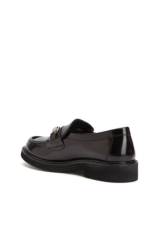 Siyah Tokalı Kadın Deri Loafer