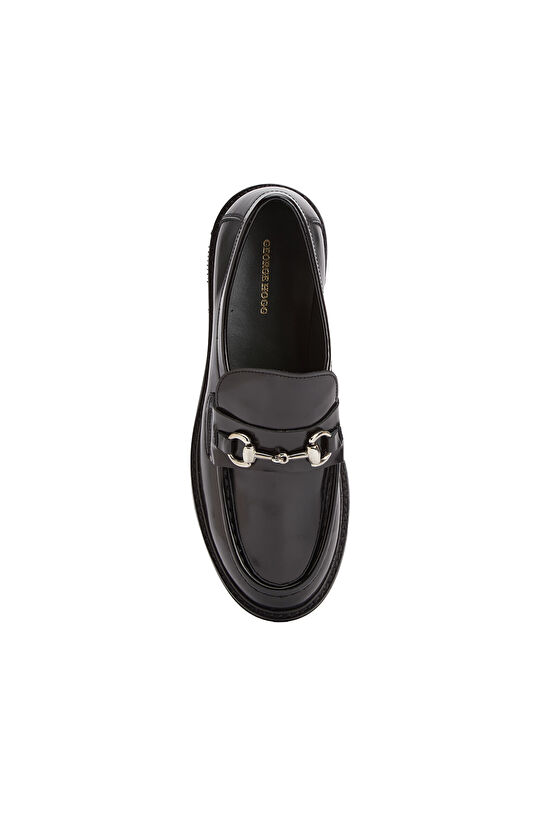 Siyah Tokalı Kadın Deri Loafer