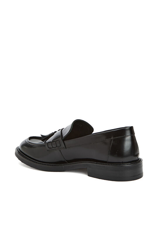 Siyah Tokalı Kadın Deri Loafer