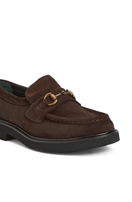 Acı Kahve Tokalı Kadın Deri Loafer