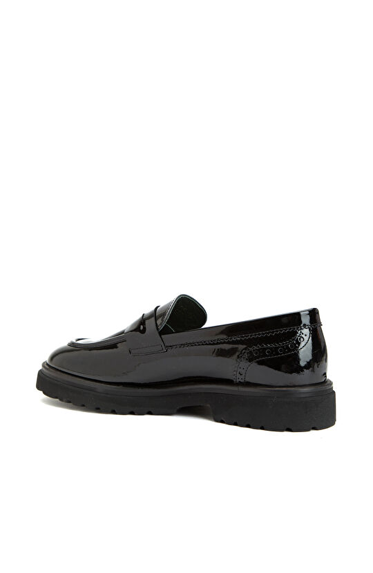 Siyah Kuşak Detaylı Kadın Deri Loafer