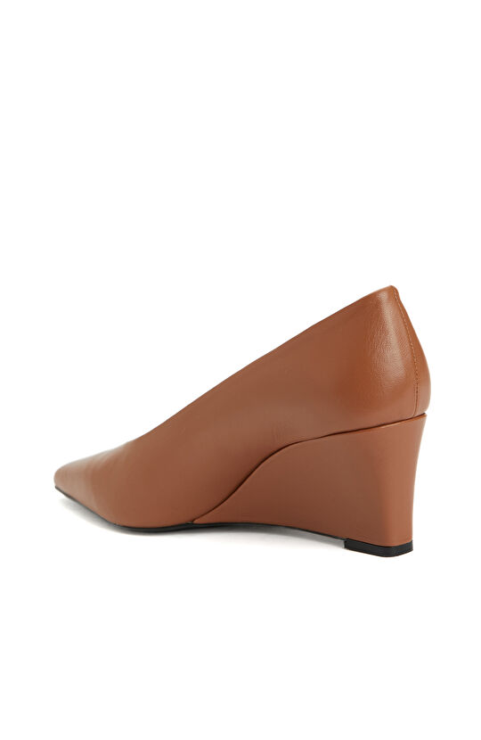 Taba Deri Topuklu Ayakkabı