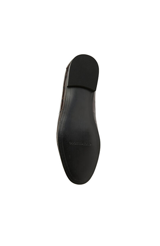 Kahverengi Kroko Desenli Kadın Deri Loafer