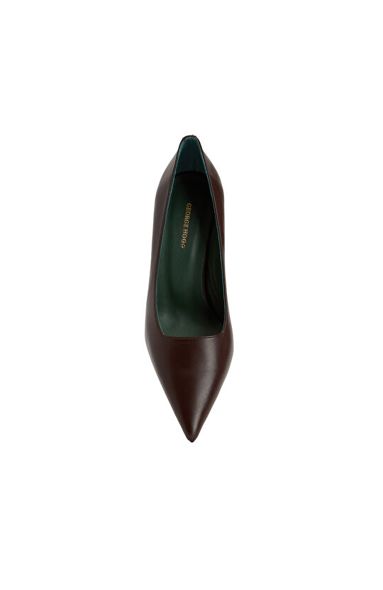 Kahverengi Deri Topuklu Ayakkabı