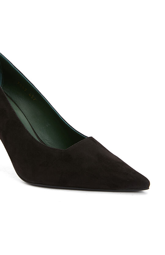 Siyah Süet Deri Topuklu Ayakkabı