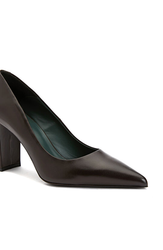 Kahverengi Kadın Deri Topuklu Ayakkabı