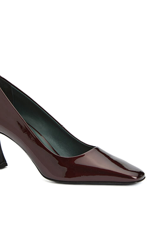 Bordo Rugan Deri Topuklu Ayakkabı