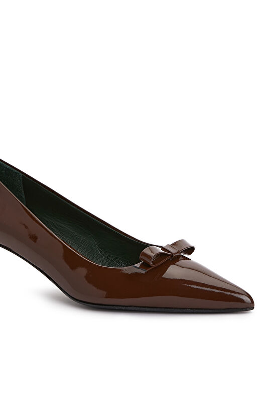 Kahverengi Rugan Deri Topuklu Ayakkabı