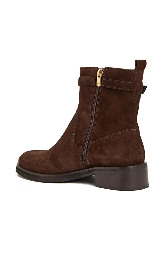 Kahverengi Toka Detaylı Kadın Deri Bot