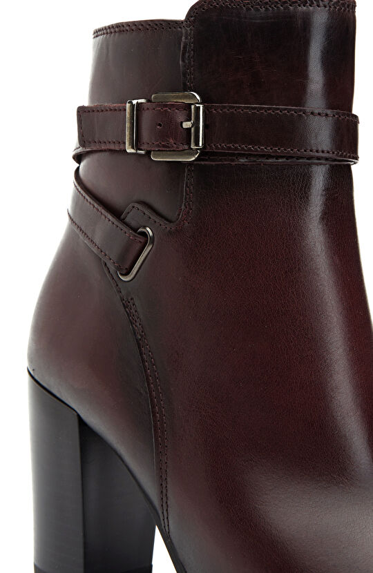 Bordo Kemer Detaylı Kadın Deri Bot