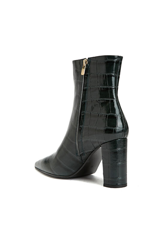 Yeşil Kadın Fermuarlı Deri Bot