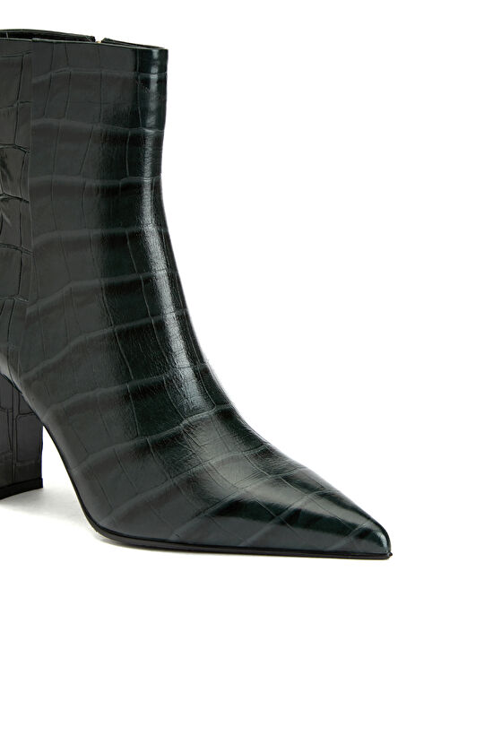 Yeşil Kadın Fermuarlı Deri Bot