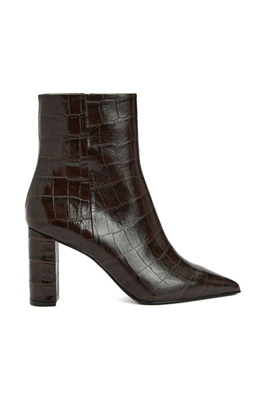 Kahverengi Kadın Fermuarlı Deri Bot