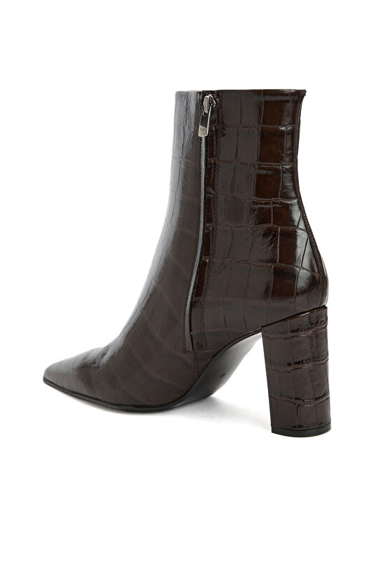 Kahverengi Kadın Fermuarlı Deri Bot