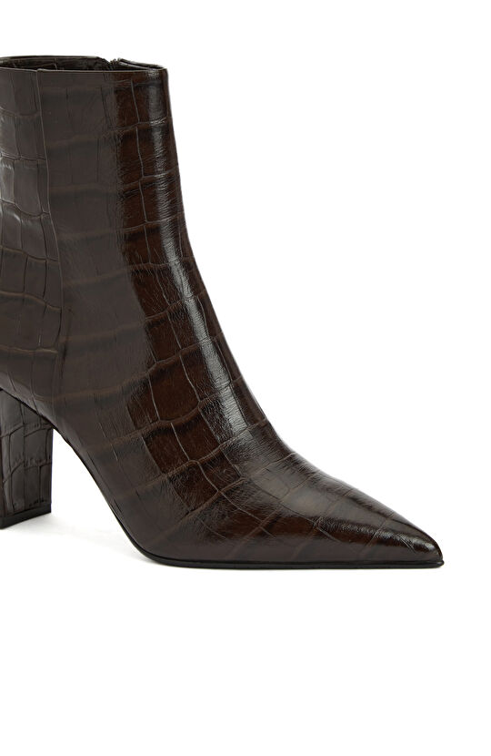 Kahverengi Kadın Fermuarlı Deri Bot