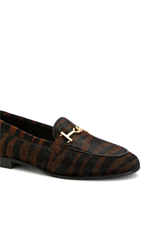 Zebra Desenli Tokalı Kadın Deri Loafer
