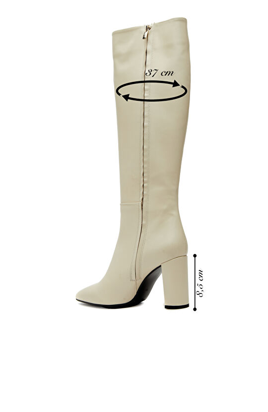 Kırık Beyaz Kadın Deri Çizme