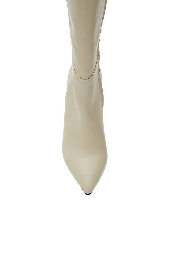 Kırık Beyaz Kadın Deri Çizme