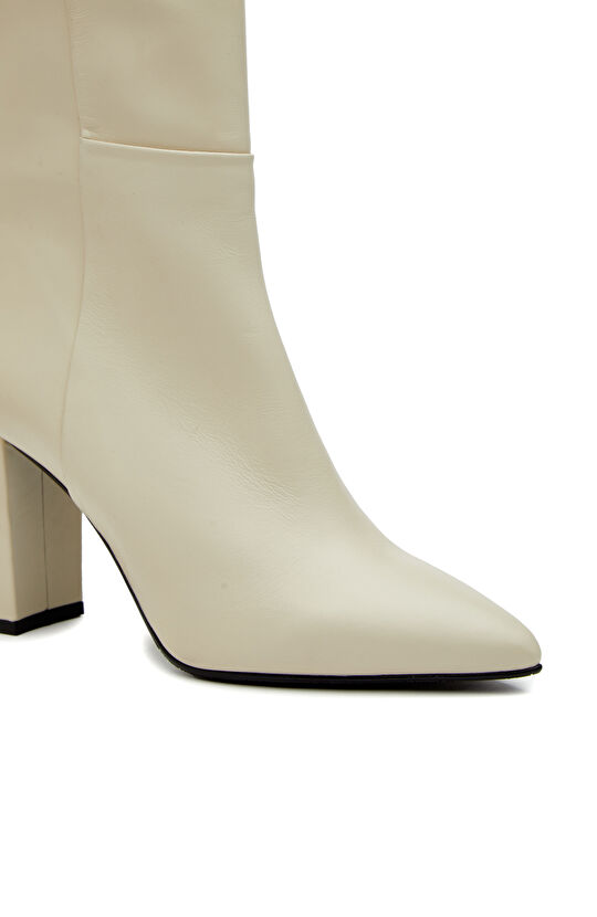 Kırık Beyaz Kadın Deri Çizme