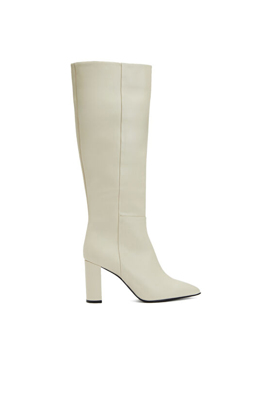 Kırık Beyaz Kadın Deri Çizme