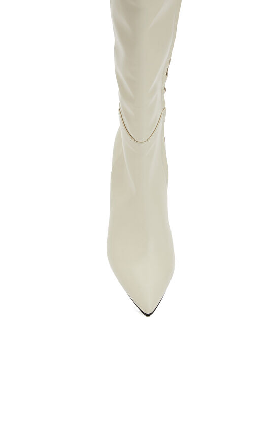 Kırık Beyaz Kadın Deri Çizme