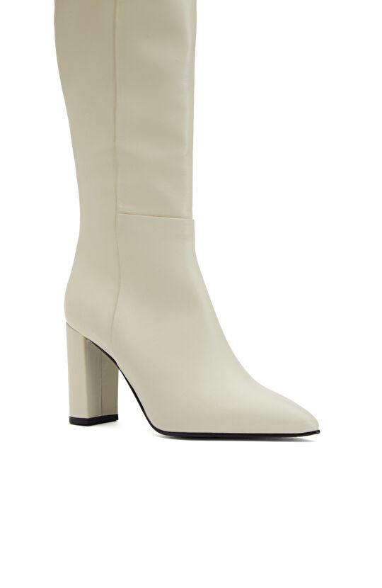 Kırık Beyaz Kadın Deri Çizme