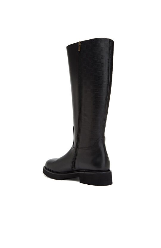 Siyah Baskılı Kadın Deri Çizme