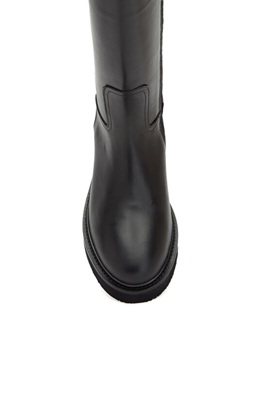 Siyah Baskılı Kadın Deri Çizme