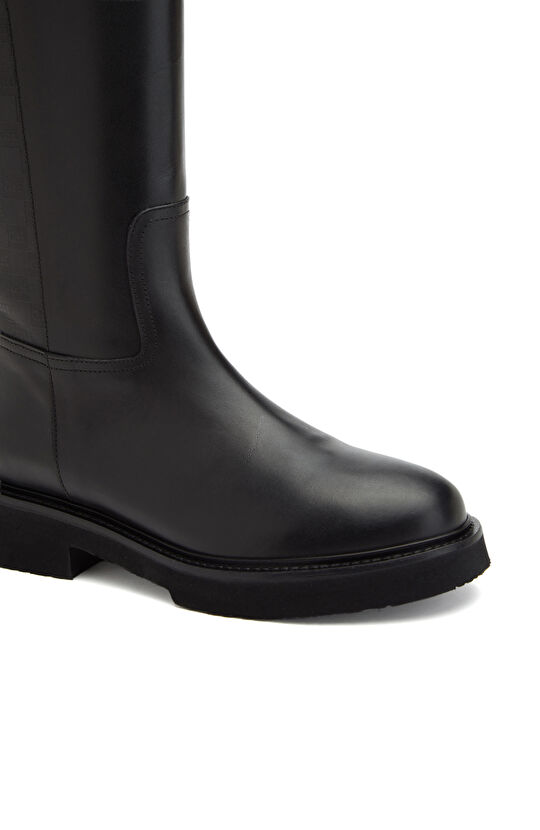 Siyah Baskılı Kadın Deri Çizme