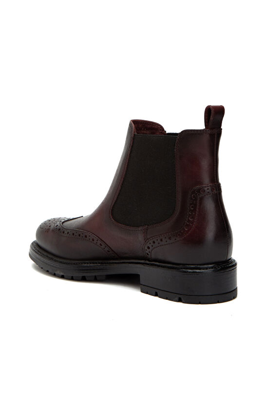Bordo Zımbalı Lastikli Kadın Deri Bot