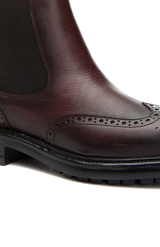 Bordo Zımbalı Lastikli Kadın Deri Bot