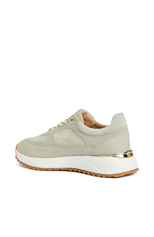 Bej Desenli Kadın Deri Sneaker