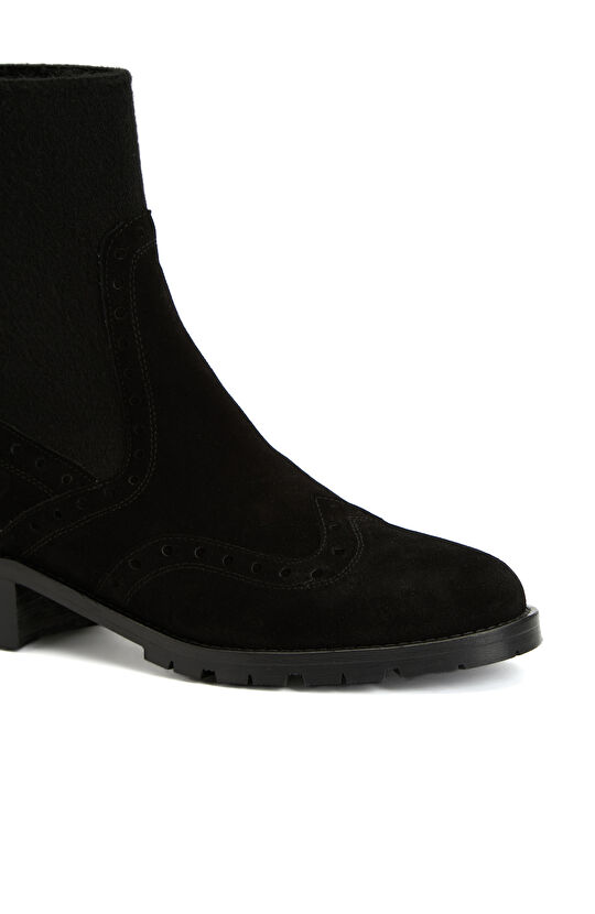 Siyah Kadın Lastikli Süet Deri Bot