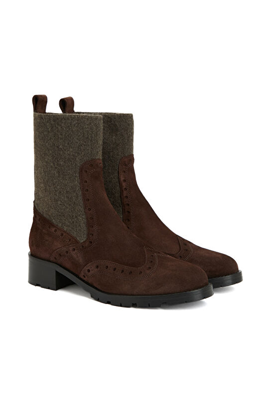 Acı Kahve Lastikli Süet Deri Bot