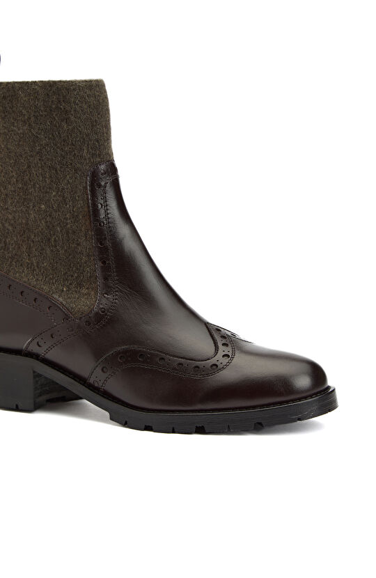 Kahve Kadın Lastikli Süet Deri Bot