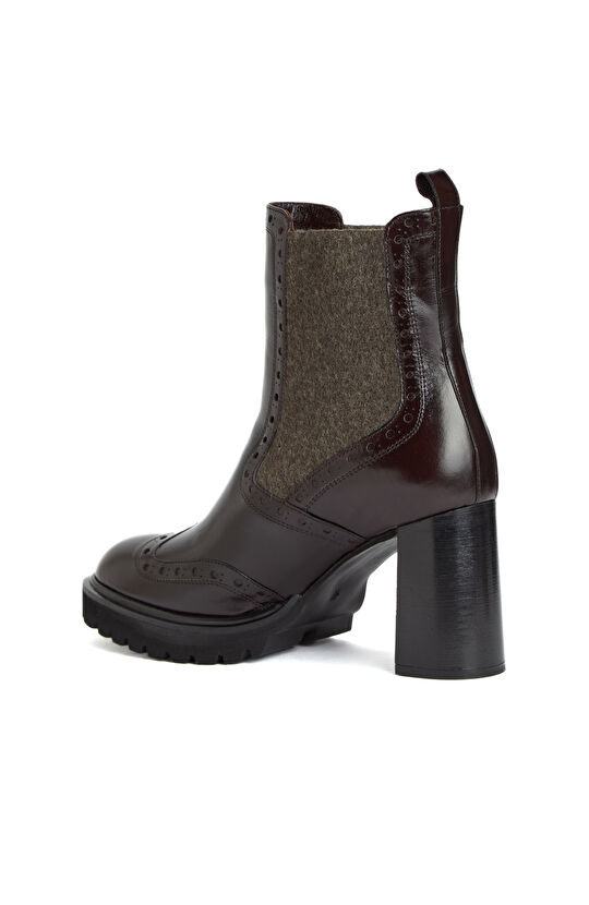 Kahverengi Kadın Topuklu Chelsea Deri Bot
