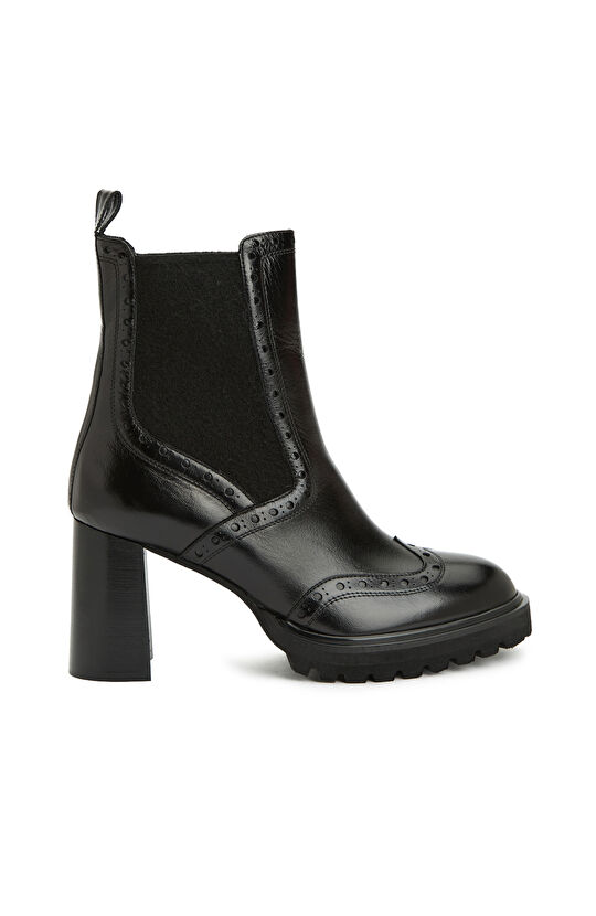 Siyah Kadın Topuklu Chelsea Deri Bot