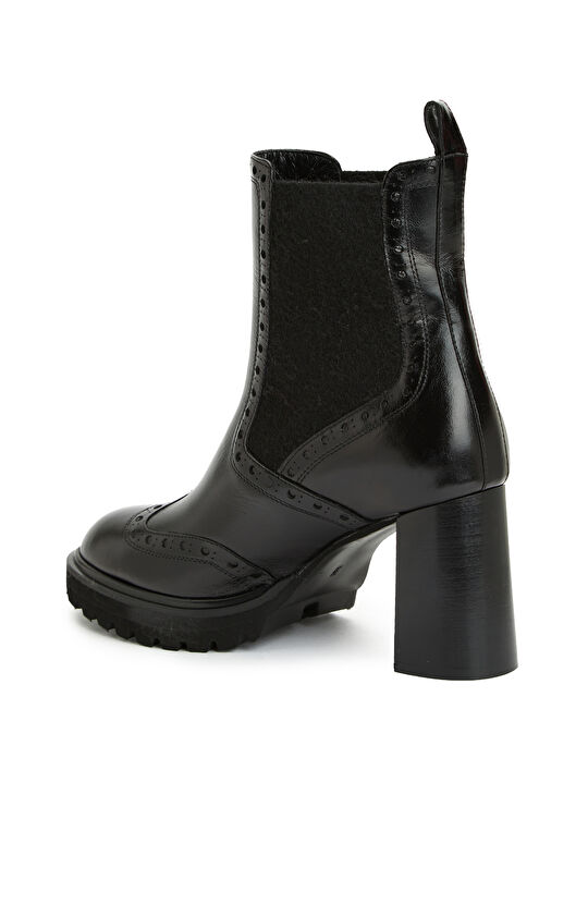 Siyah Kadın Topuklu Chelsea Deri Bot