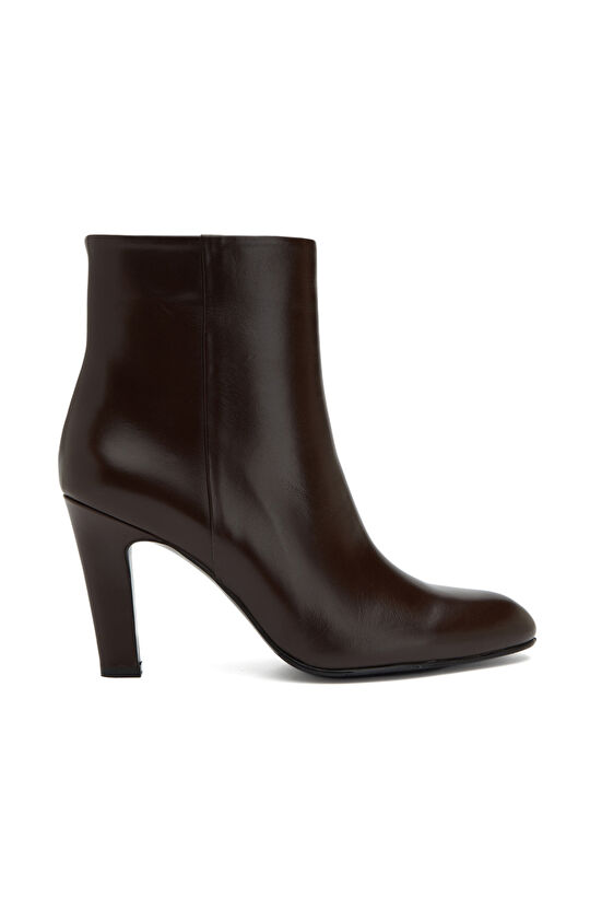 Kahverengi Kadın Topuklu Deri Bot