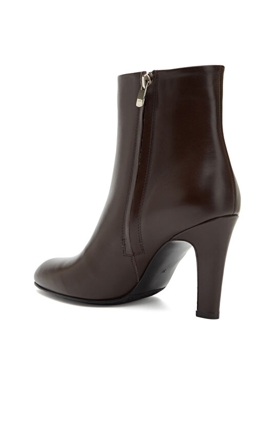 Kahverengi Kadın Topuklu Deri Bot