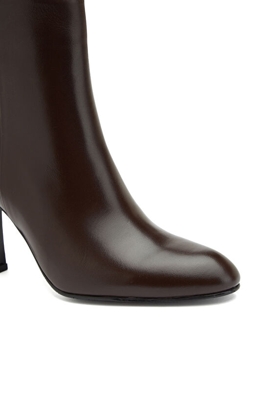 Kahverengi Kadın Topuklu Deri Bot