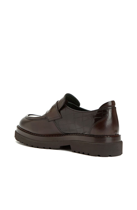 Kahverengi Kroko Detaylı Erkek Deri Loafer